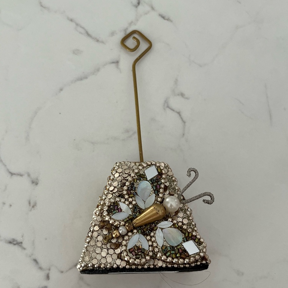 Pier 1 Beaded Butterfly Photo/Note Holder, Gold/Pearl